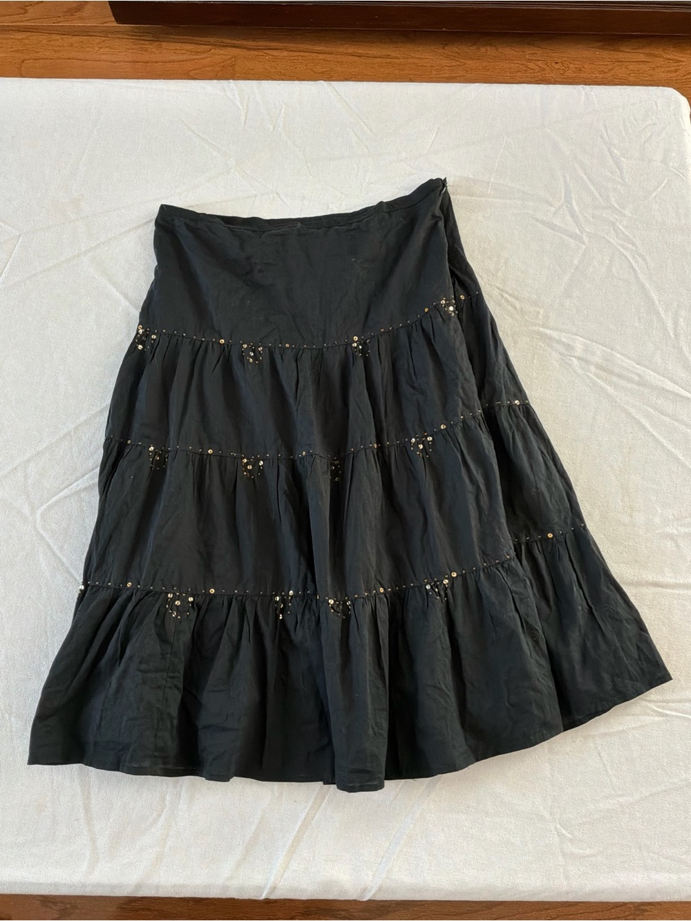 ******* Gypsy Black A-Line Tiered Skirt with Stud Accents b5 *******